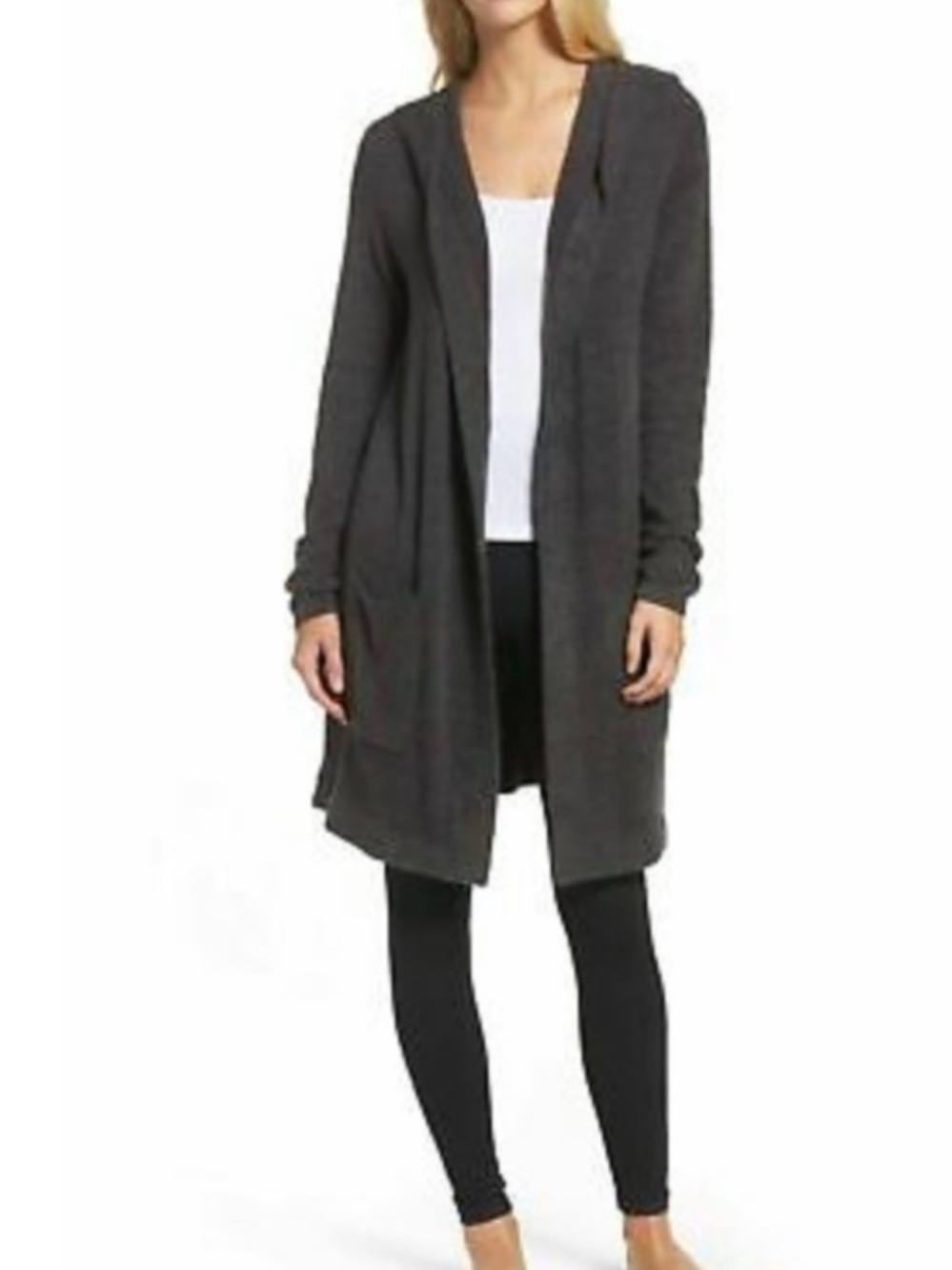 Barefoot Dreams CozyChic Lite Coastal Hooded Cardigan Style 480 Gray Medium